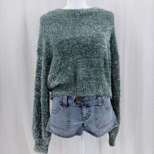 Maeve Anthropologie Women's Sweater Silver Glitter Long Sleeve Pullover Size M